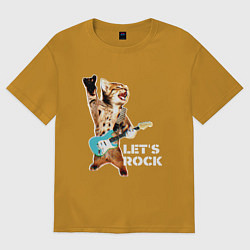 Футболка оверсайз мужская Let s rock Котик рокер, цвет: горчичный