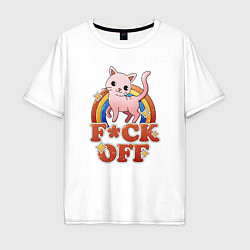 Футболка оверсайз мужская F*ck off cat retro, цвет: белый