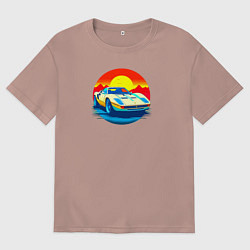 Мужская футболка оверсайз Ретро автомобиль на фоне заката