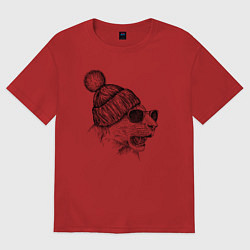 Футболка оверсайз мужская Львица в шапке, цвет: красный