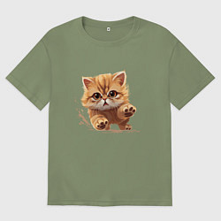 Футболка оверсайз мужская Рыжий бегущий котик, цвет: авокадо