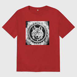 Футболка оверсайз мужская Мандала-волк, цвет: красный