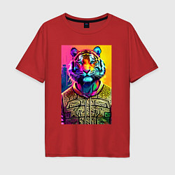 Мужская футболка оверсайз Городской тигр - нейросеть