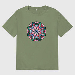 Мужская футболка оверсайз Мандала красно зеленая