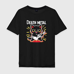 Футболка оверсайз мужская Death metal - котик с гитарой, цвет: черный