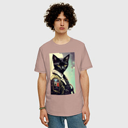 Футболка оверсайз мужская Cool cat - cyberpunk, цвет: пыльно-розовый — фото 2