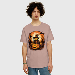 Футболка оверсайз мужская Ночь перед хэллоуином, цвет: пыльно-розовый — фото 2