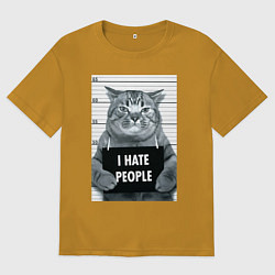 Мужская футболка оверсайз Кот преступник уголовник с табличкой