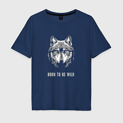Футболка оверсайз мужская Black white wolf, цвет: тёмно-синий