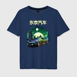 Футболка оверсайз мужская Токийский драйв, цвет: тёмно-синий