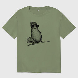 Мужская футболка оверсайз Морской котик стильный