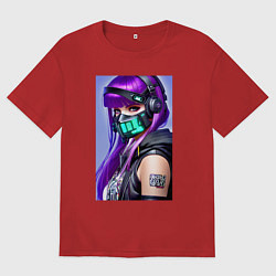 Футболка оверсайз мужская Кульная деваха - киберпанк - нейросеть, цвет: красный