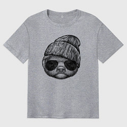 Мужская футболка оверсайз Медоед в шапке и очках