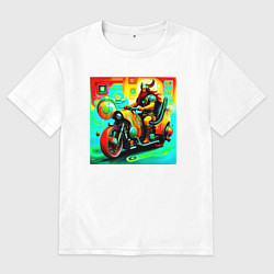 Футболка оверсайз мужская Викинг на мотоцикле, цвет: белый