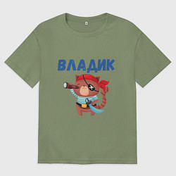 Футболка оверсайз мужская Владик - кот пират, цвет: авокадо