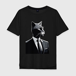Футболка оверсайз мужская Бизнес-кот, цвет: черный