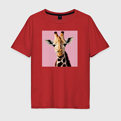 Футболка оверсайз мужская Милый жирафик, цвет: красный