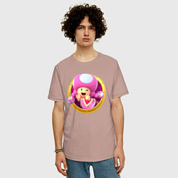 Футболка оверсайз мужская Тоад девочка значок, цвет: пыльно-розовый — фото 2