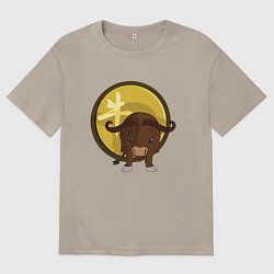 Футболка оверсайз мужская Год быка на китайском, цвет: миндальный