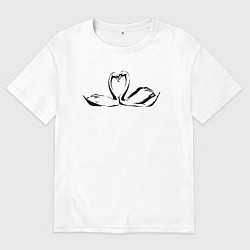 Мужская футболка оверсайз Пара лебедей трафарет