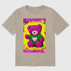 Футболка оверсайз мужская Розовый мишка плюшевый, цвет: миндальный