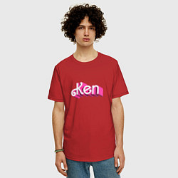 Футболка оверсайз мужская Кен - объемными розовыми буквами, цвет: красный — фото 2