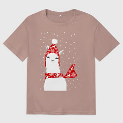 Мужская футболка оверсайз Лама - альпака в шапочке и шарфе