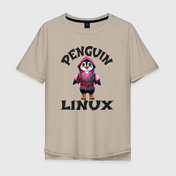 Мужская футболка оверсайз Система линукс пингвин в кимоно