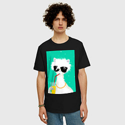 Футболка оверсайз мужская Лама-альпака на чиле с бокалом, цвет: черный — фото 2