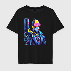 Мужская футболка оверсайз Гомер Симпсон с пистолетом - киберпанк