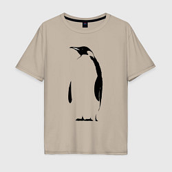 Футболка оверсайз мужская Пингвин стоит трафарет, цвет: миндальный