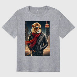 Мужская футболка оверсайз Leo the fashionista in New York city at night