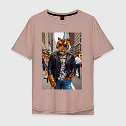 Мужская футболка оверсайз Cool tiger on the streets of New York - ai art