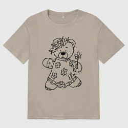 Мужская футболка оверсайз Мишка с ромашками - раскраска