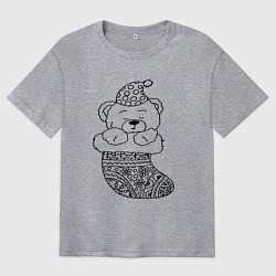 Футболка оверсайз мужская Игрушечный мишка спит в сапожке для подарков - рас, цвет: меланж