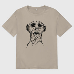 Футболка оверсайз мужская Сурикат любопытный, цвет: миндальный