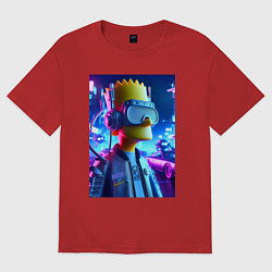 Футболка оверсайз мужская Cyber Bart - ai art - neon, цвет: красный