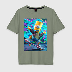 Мужская футболка оверсайз Скейтбордист Барт Симпсон на фоне граффити