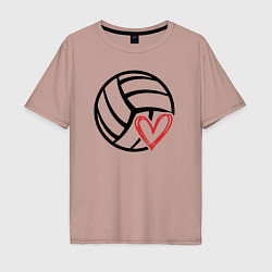 Футболка оверсайз мужская Heart volleyball, цвет: пыльно-розовый