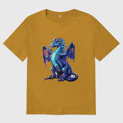 Мужская футболка оверсайз Синий новогодний дракон