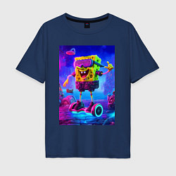 Футболка оверсайз мужская Sponge Bob on a gyro scooter - ai art, цвет: тёмно-синий