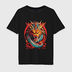 Мужская футболка оверсайз Китайский дракон в огне