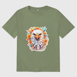 Футболка оверсайз мужская Орел в цветах, цвет: авокадо