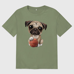 Мужская футболка оверсайз Мопс баскетболист