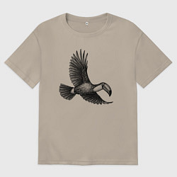 Футболка оверсайз мужская Тукан в полёте, цвет: миндальный