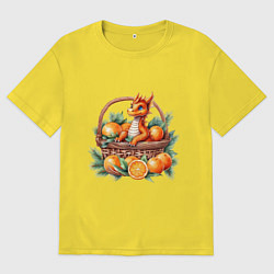 Мужская футболка оверсайз Оранжевый дракон 2024 как мандарин в корзинке