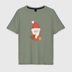 Мужская футболка оверсайз Дед Мороз с ёлкой и подарками