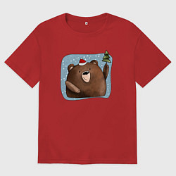Мужская футболка оверсайз Медведь и елка