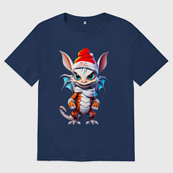 Мужская футболка оверсайз Дракончик в новогоднем колпаке