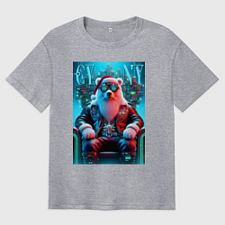 Мужская футболка оверсайз Медведь на кибер троне - нейросеть